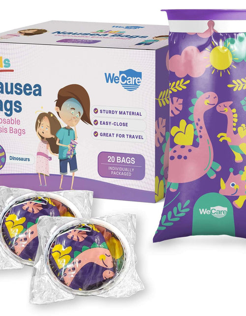 Load image into Gallery viewer, Kids Vomit Bags 20 Pack Disposable Leak Proof Self Sealing Dinosaur Print
