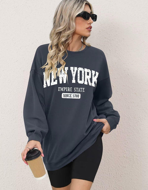 Load image into Gallery viewer, ORANDESIGNE Oversized Graphic Sweatshirt Women Long Sleeve New York Blue Size XS
