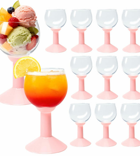 LEYIQU 12Pack 7oz Pink Plastic Wine Glasses Unbreakable Reusable Party