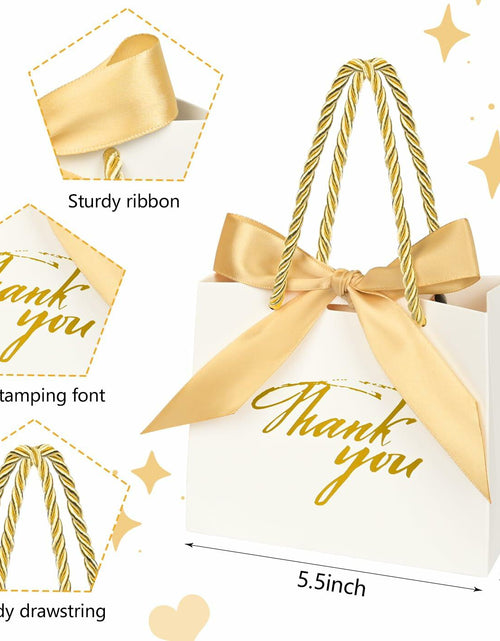 Load image into Gallery viewer, Xylitic Thank You Gift Bags White Gold Ribbon Small 5.5x2.4x4.7 Inch 24 Pack
