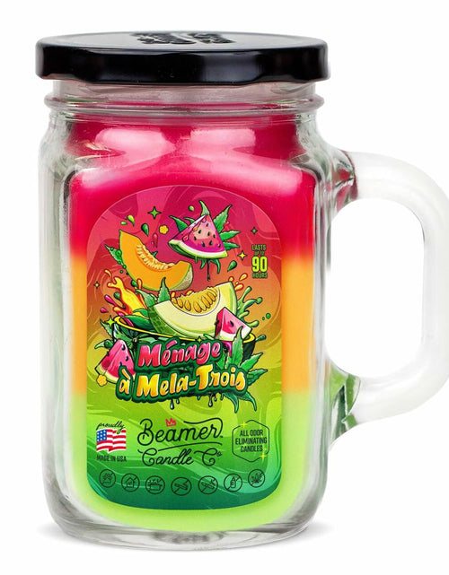 Load image into Gallery viewer, Beamer Candle Co. Ménage Á Mela Trois Candle Watermelon Cantaloupe Honeydew 12oz
