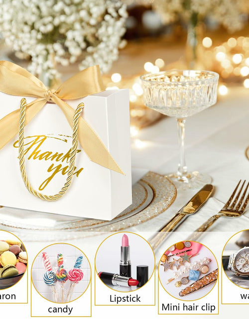 Load image into Gallery viewer, Xylitic Thank You Gift Bags White Gold Ribbon Small 5.5x2.4x4.7 Inch 24 Pack
