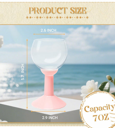 LEYIQU 12Pack 7oz Pink Plastic Wine Glasses Unbreakable Reusable Party