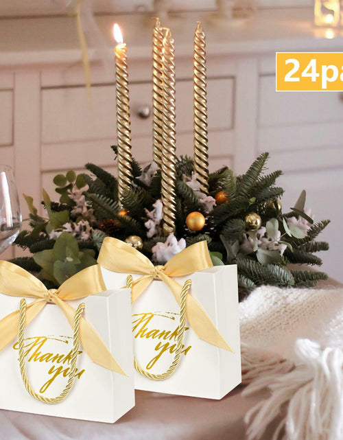 Load image into Gallery viewer, Xylitic Thank You Gift Bags White Gold Ribbon Small 5.5x2.4x4.7 Inch 24 Pack
