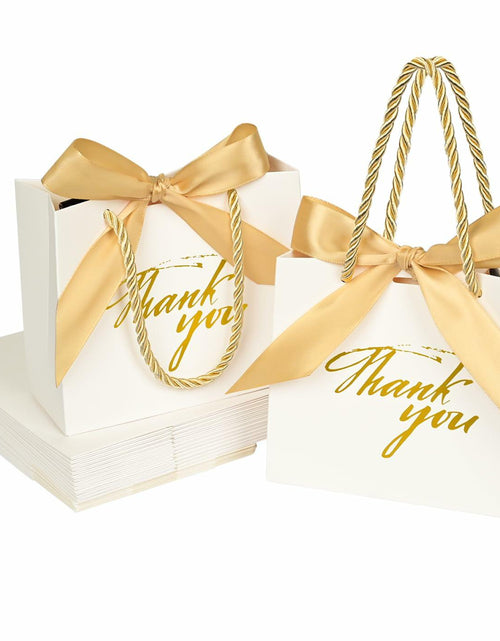 Load image into Gallery viewer, Xylitic Thank You Gift Bags White Gold Ribbon Small 5.5x2.4x4.7 Inch 24 Pack
