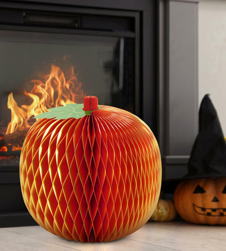 Weekgrat 20'' Giant Honeycomb Pumpkin Decoration Orange Reusable Fall Decor