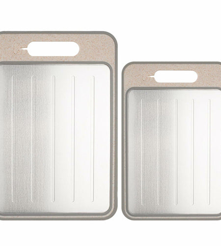 AOWBCGD Cutting Board Double Sided 2 Pcs Large+Small Khaki Stainless Steel