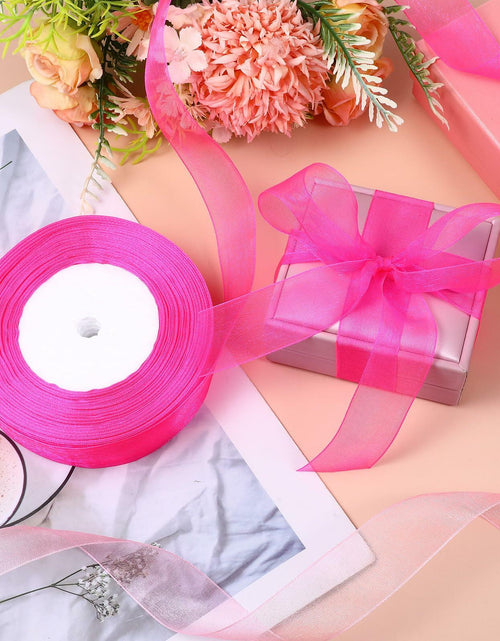 Load image into Gallery viewer, 2 Rolls Hot Pink Chiffon Ribbon 1 Inch x 50 Yards Sheer Gift Wrap Crafts
