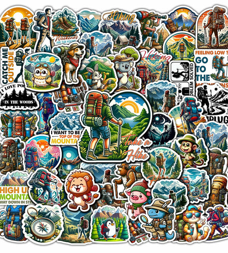 BIGZORO 50 PCS Wilderness Hiking Waterproof Vinyl Stickers Decals Outdoors