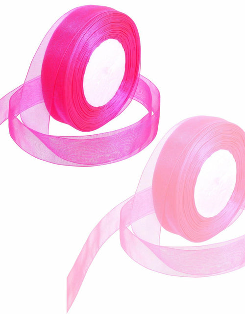 Load image into Gallery viewer, 2 Rolls Hot Pink Chiffon Ribbon 1 Inch x 50 Yards Sheer Gift Wrap Crafts
