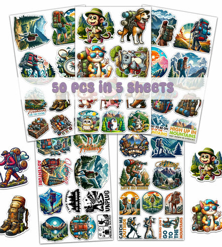 BIGZORO 50 PCS Wilderness Hiking Waterproof Vinyl Stickers Decals Outdoors