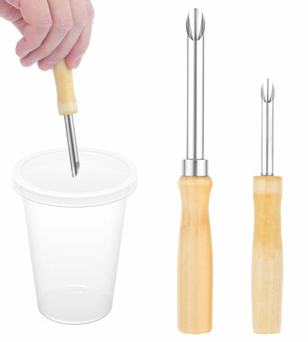 Lusofie 2 Pack Stainless Steel Straw Hole Puncher with Wood Handle
