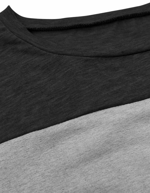 Load image into Gallery viewer, Minthunter Women's Long Sleeve Color Block T-Shirt Round Neck Black-GR-Purple XL
