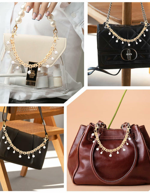 Load image into Gallery viewer, Josojoou 2 Pack Purse Extender Chains Gold Alloy Pearl Accent 10.2 Inch
