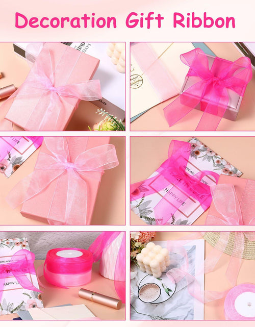 Load image into Gallery viewer, 2 Rolls Hot Pink Chiffon Ribbon 1 Inch x 50 Yards Sheer Gift Wrap Crafts
