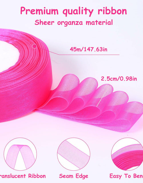 Load image into Gallery viewer, 2 Rolls Hot Pink Chiffon Ribbon 1 Inch x 50 Yards Sheer Gift Wrap Crafts
