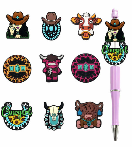 AirSun 9pcs Cowboy & Cow Silicone Beads Orange Small Animal Focal Beads DIY