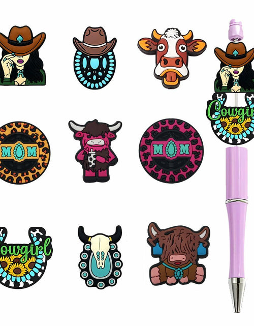Load image into Gallery viewer, AirSun 9pcs Cowboy &amp; Cow Silicone Beads Orange Small Animal Focal Beads DIY
