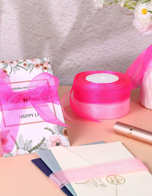 Load image into Gallery viewer, 2 Rolls Hot Pink Chiffon Ribbon 1 Inch x 50 Yards Sheer Gift Wrap Crafts
