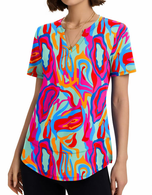 Load image into Gallery viewer, TCOT Women's Athletic Short Sleeve Gym Workout Shirt B Rose Red Printed Size 3XL
