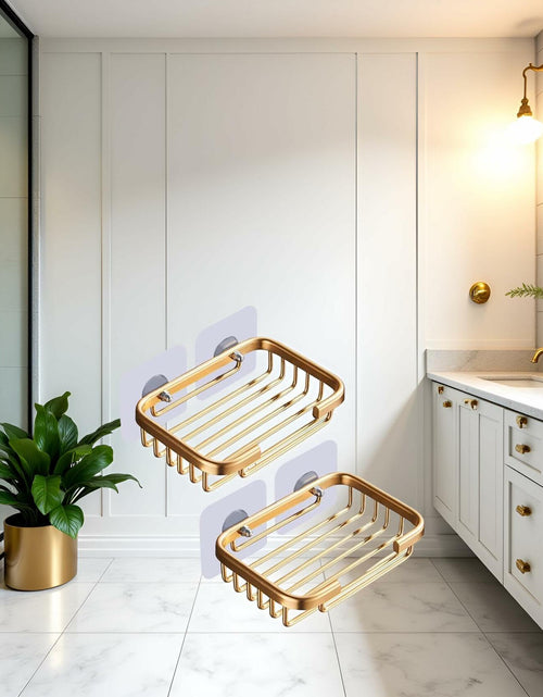 Load image into Gallery viewer, 2Pcs Gold Soap Dish Hanging Drain Rack Self Adhesive Bathroom Accessories
