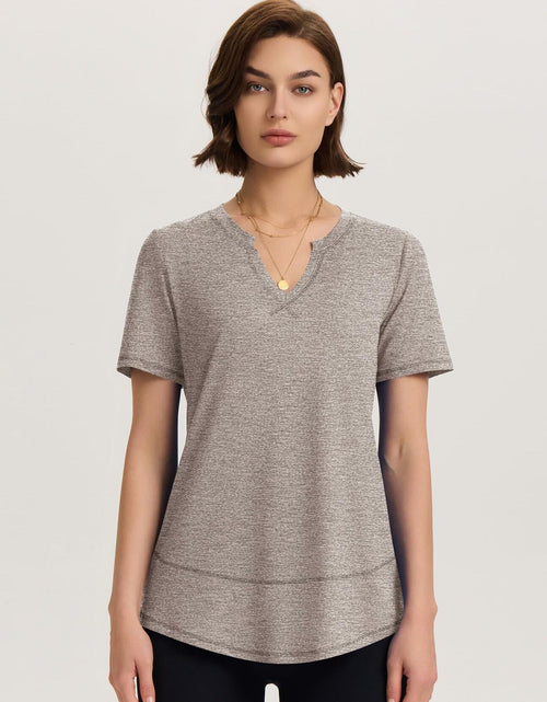 Load image into Gallery viewer, TCOT Womens V Neck Loose Workout Gym Shirt Light Brown Size S
