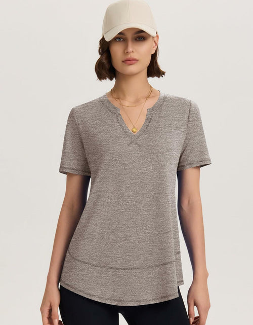 Load image into Gallery viewer, TCOT Womens V Neck Loose Workout Gym Shirt Light Brown Size S
