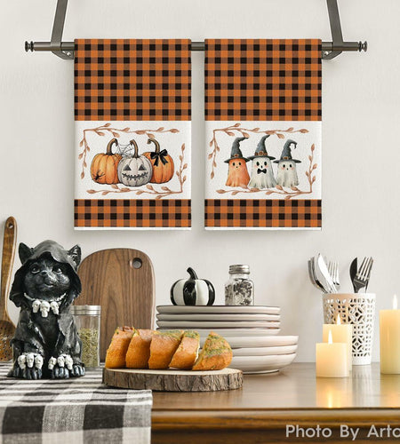 Artoid Mode Halloween Kitchen Towels 18x26 Inch Orange Black Set of 2