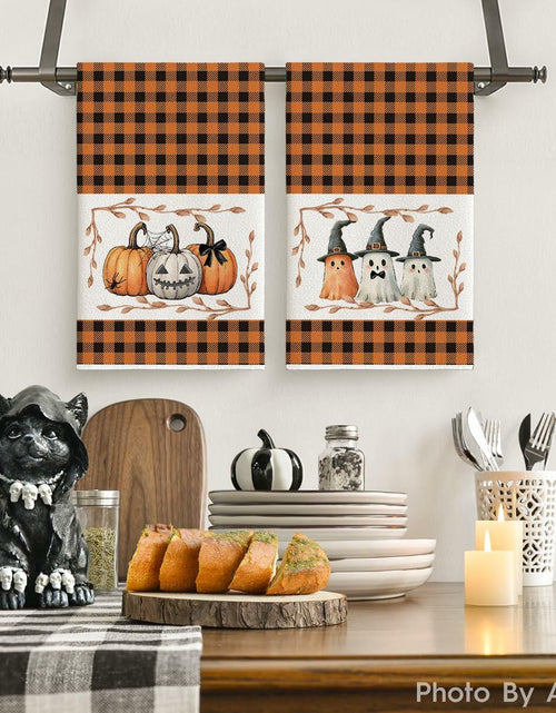 Load image into Gallery viewer, Artoid Mode Halloween Kitchen Towels 18x26 Inch Orange Black Set of 2
