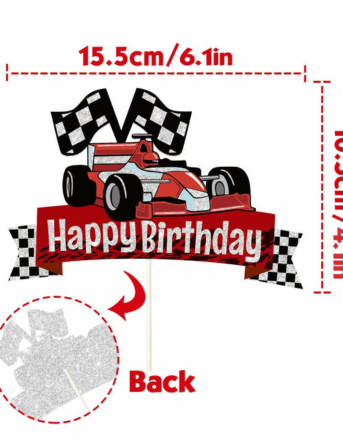 Load image into Gallery viewer, EQ EvaIrisQing Glitter Race Car Cake Topper Birthday Decor Checkered Flag
