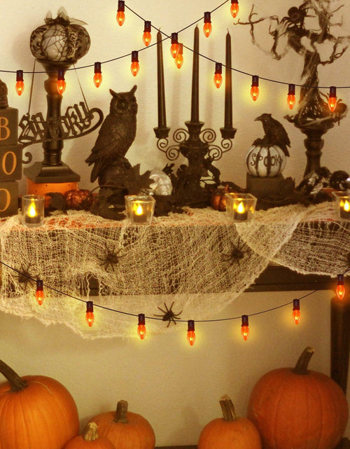 Load image into Gallery viewer, Abeja 25Ft C7 Orange String Lights 27 Bulbs Black Wire Vintage Halloween
