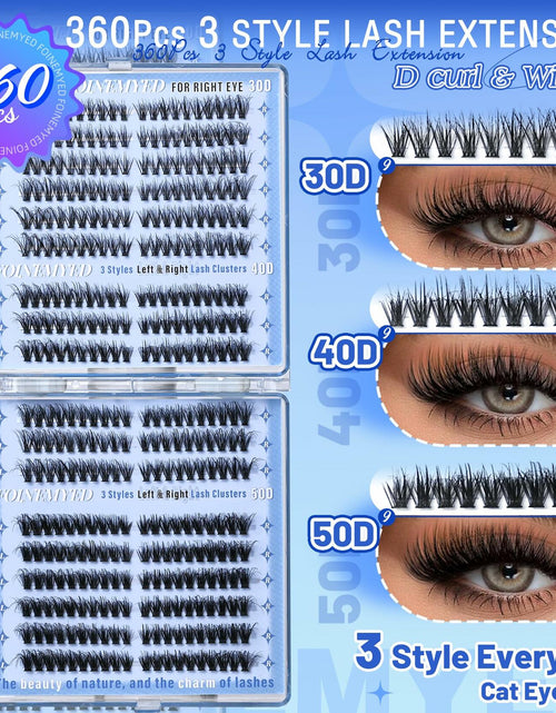 Load image into Gallery viewer, FOINEMYED Lash Clusters 360 Pcs 9-18mm Cat Eye Wispy D Curl Natural
