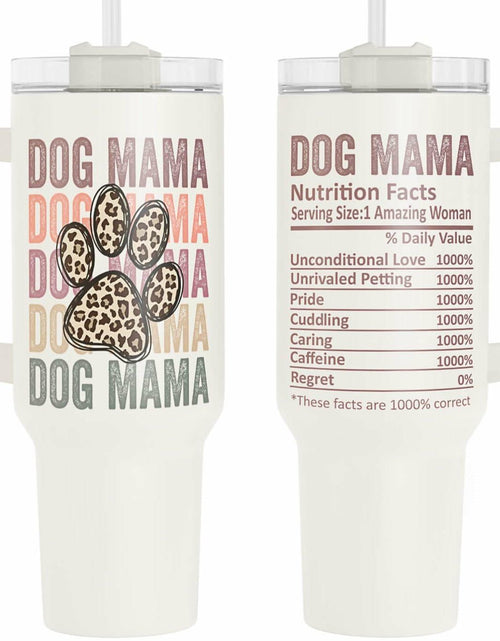 Load image into Gallery viewer, Fancyfams 40oz Stainless Steel Tumbler Dog Mama Handle Lid Straw Cream
