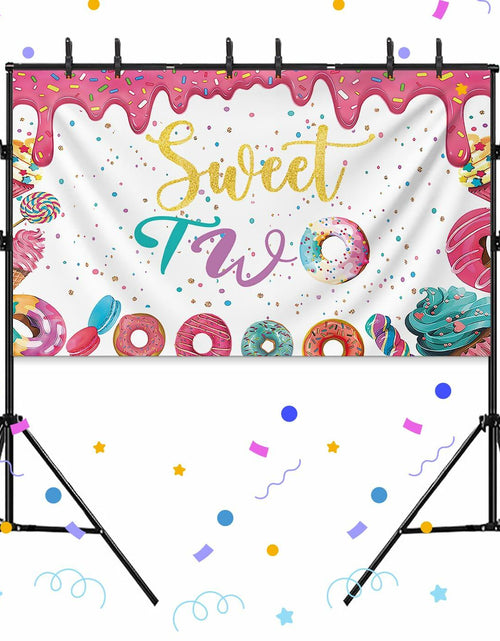 Load image into Gallery viewer, xuanflyF Donut Sweet Two Birthday Party Backdrop Banner 5x3ft Pink Cotton
