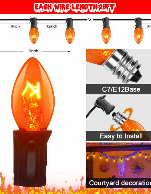 Load image into Gallery viewer, Abeja 25Ft C7 Orange String Lights 27 Bulbs Black Wire Vintage Halloween
