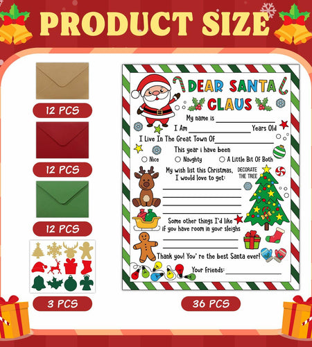 36 Sets Letter to Santa with Envelopes Stickers Coloring Xmas Crafts Kids