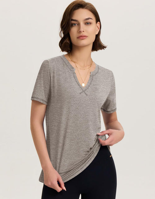 Load image into Gallery viewer, TCOT Womens V Neck Loose Workout Gym Shirt Light Brown Size S
