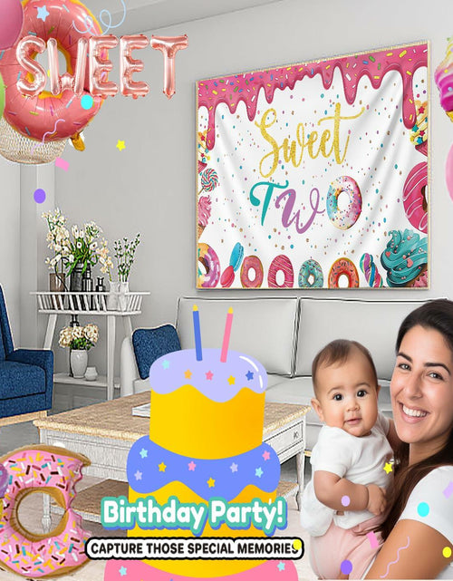 Load image into Gallery viewer, xuanflyF Donut Sweet Two Birthday Party Backdrop Banner 5x3ft Pink Cotton
