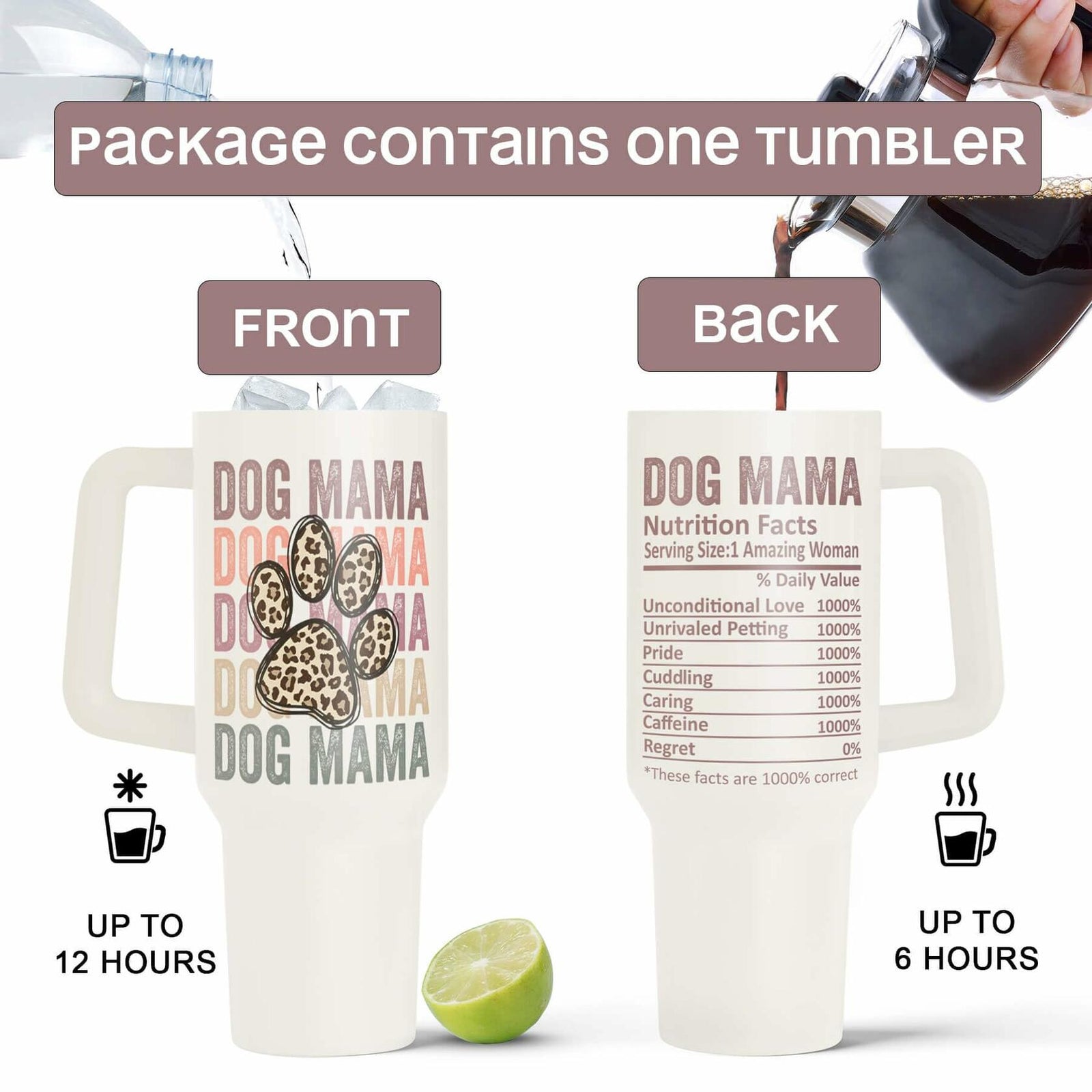 Fancyfams 40oz Stainless Steel Tumbler Dog Mama Handle Lid Straw Cream