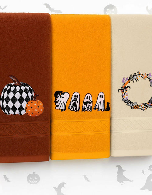 Load image into Gallery viewer, Fanfanwin Halloween Embroidered Ghost Pumpkin Cotton Towels 29x14 Inch 3 Pc
