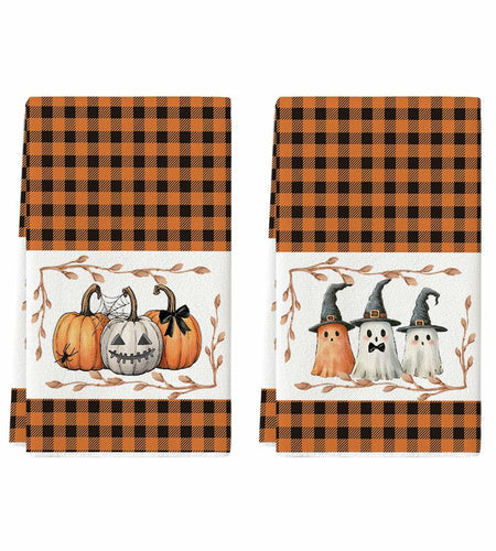 Artoid Mode Halloween Kitchen Towels 18x26 Inch Orange Black Set of 2