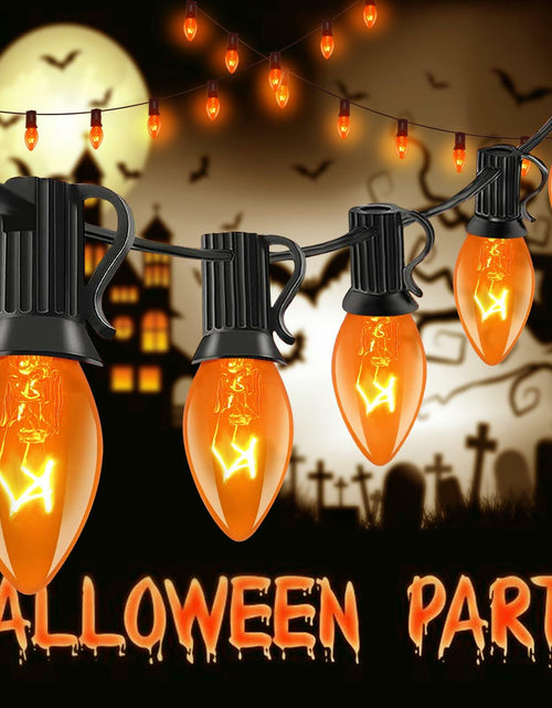 Load image into Gallery viewer, Abeja 25Ft C7 Orange String Lights 27 Bulbs Black Wire Vintage Halloween

