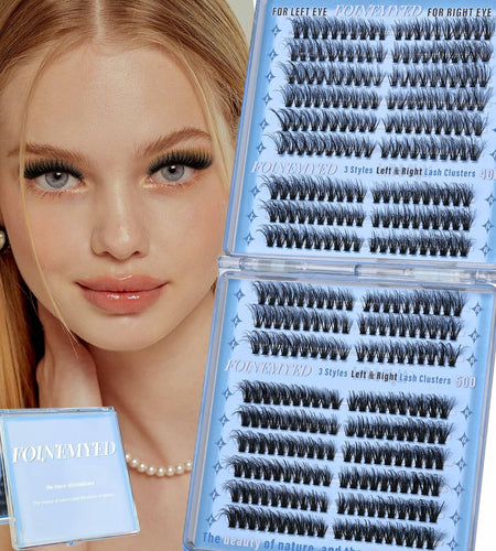 FOINEMYED Lash Clusters 360 Pcs 9-18mm Cat Eye Wispy D Curl Natural