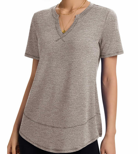 TCOT Womens V Neck Loose Workout Gym Shirt Light Brown Size S