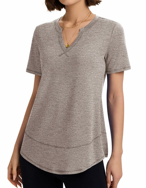 Load image into Gallery viewer, TCOT Womens V Neck Loose Workout Gym Shirt Light Brown Size S
