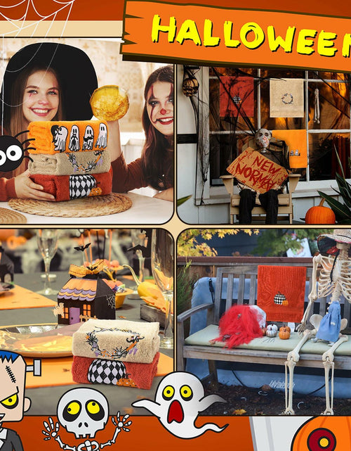 Load image into Gallery viewer, Fanfanwin Halloween Embroidered Ghost Pumpkin Cotton Towels 29x14 Inch 3 Pc
