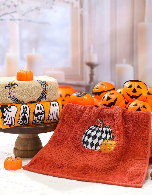 Load image into Gallery viewer, Fanfanwin Halloween Embroidered Ghost Pumpkin Cotton Towels 29x14 Inch 3 Pc
