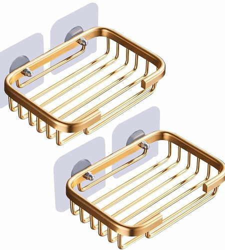 2Pcs Gold Soap Dish Hanging Drain Rack Self Adhesive Bathroom Accessories