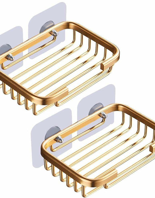 Load image into Gallery viewer, 2Pcs Gold Soap Dish Hanging Drain Rack Self Adhesive Bathroom Accessories
