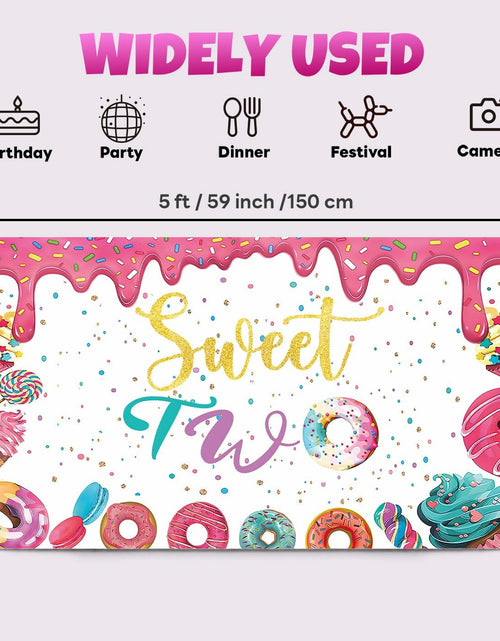 Load image into Gallery viewer, xuanflyF Donut Sweet Two Birthday Party Backdrop Banner 5x3ft Pink Cotton
